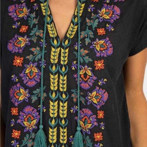 Natural Life Embroidered Tassel Top - Chartreuse - S - Picture 6 of 6